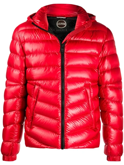 Shop Colmar Quilted Hooded Jacket In Red