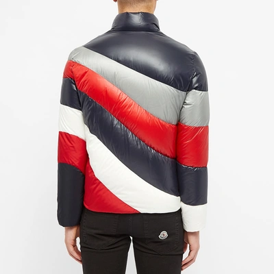 Shop Moncler Argento Panel Stripe Down Jacket In Blue