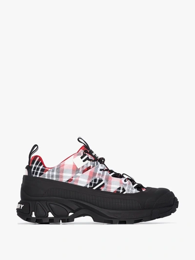 Shop Burberry Multicoloured Arthur Tartan Sneakers In Black