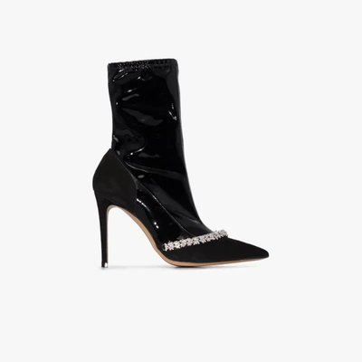 Shop Alexandre Vauthier Black Ane 100 Crystal Leather Ankle Boots