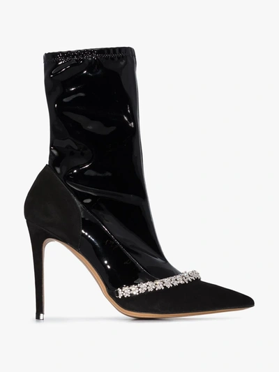 Shop Alexandre Vauthier Black Ane 100 Crystal Leather Ankle Boots