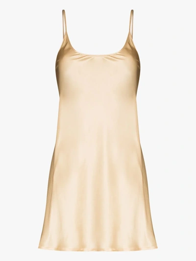 Shop La Perla Short Silk Slip Dress In Gold