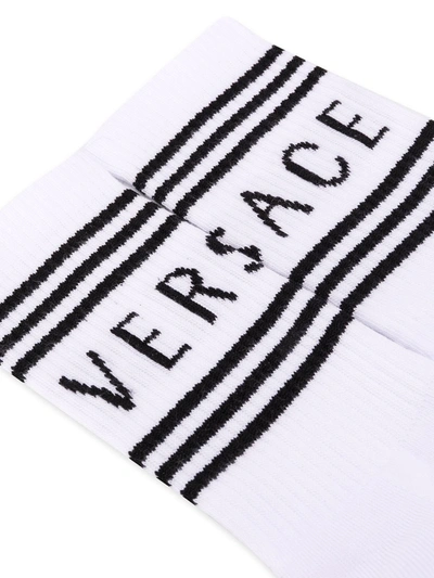 Shop Versace Logo-print Ankle Socks In White