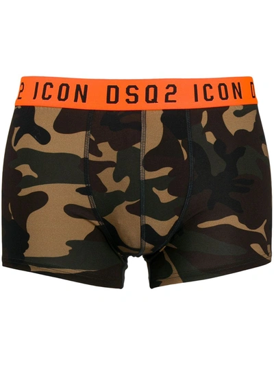 Shop Dsquared2 Camouflage Print Logo Waistband Boxers In Green