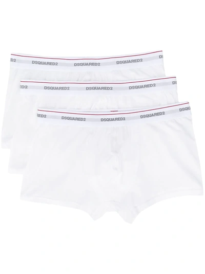 Shop Dsquared2 Logo Embroidered Stripe Detail Boxers In White
