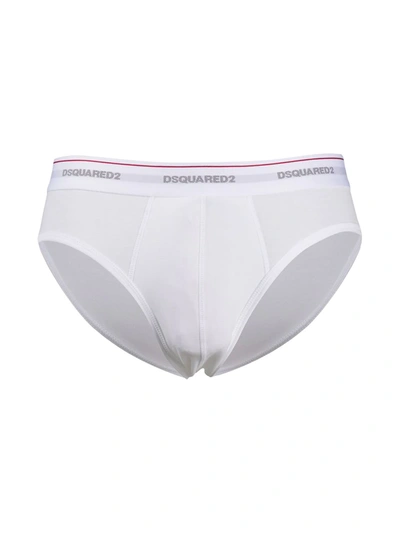 Shop Dsquared2 Logo Embroidered Stripe Detail Briefs In White