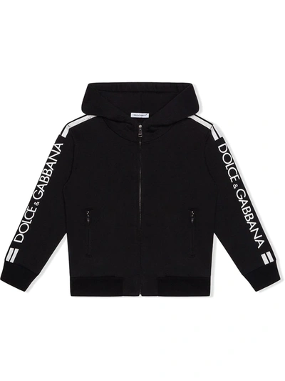 Shop Dolce & Gabbana Logo-stripe Zipped Hoodie In Black