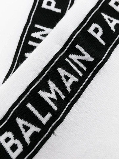 Shop Balmain Logo Stripe Mid-calf Socks In White