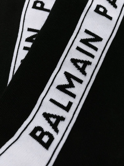 Shop Balmain Logo Stripe Mid-calf Socks In Black