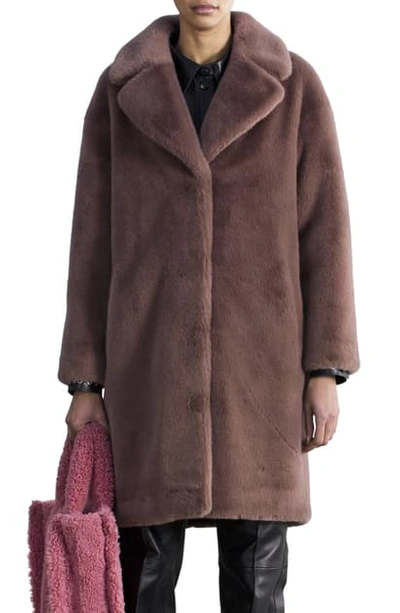Shop Stand Studio Camille Long Faux Fur Cocoon Coat In Dusty Purple