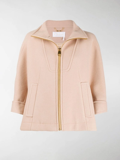 Shop Chloé Crop-sleeve Panelled Coat In Brown