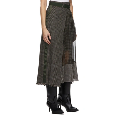 Shop Sacai Black And Beige Wool Glencheck Wrap Skirt In 651 Beige