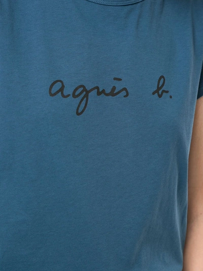 Shop Agnès B. Logo Embroidered T-shirt In Blue