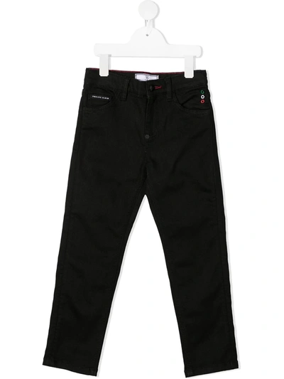 Shop Philipp Plein Junior Istitutional Straight Leg Jeans In Black