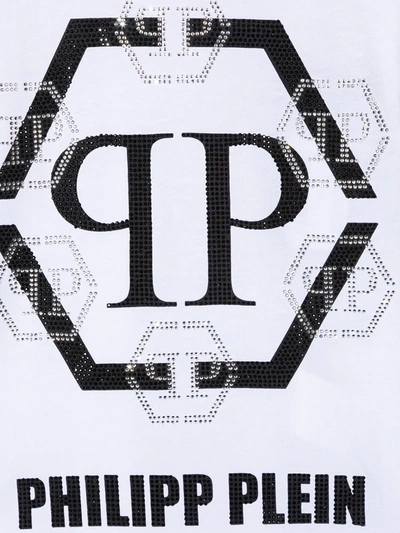 Shop Philipp Plein Junior Hexagon Crystal Logo T-shirt In White