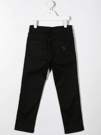 Shop Philipp Plein Junior Istitutional Straight Leg Jeans In Black