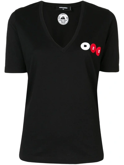 Shop Dsquared2 Logo Print V Neck T-shirt In Black