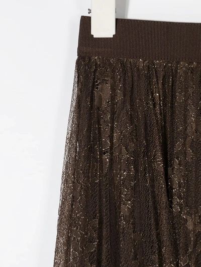 Shop Ermanno Scervino Junior Glitter Lace Panelled Skirt In Brown