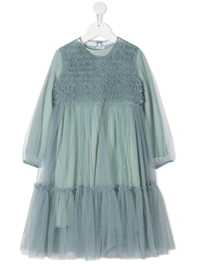 Shop Il Gufo Tulle Flared Dress In Blue