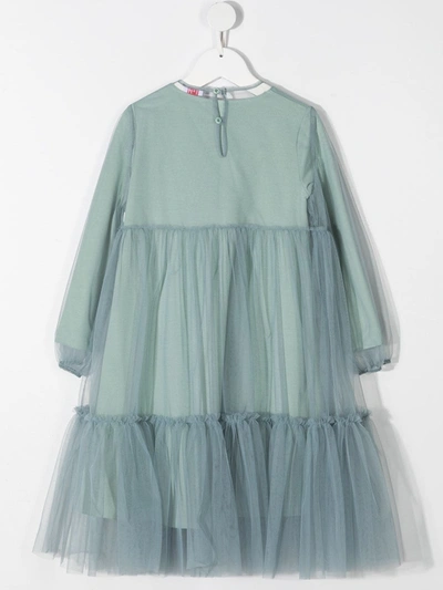 Shop Il Gufo Tulle Flared Dress In Blue