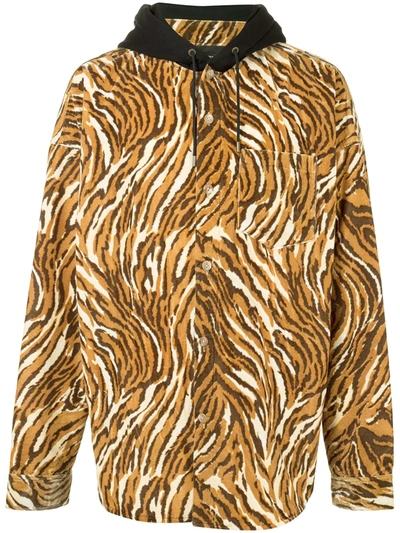 Shop Mastermind Japan Tiger-print Button-up Hoodie In Brown