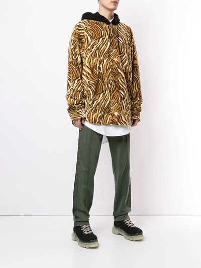 Shop Mastermind Japan Tiger-print Button-up Hoodie In Brown