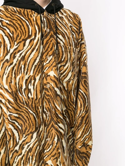 Shop Mastermind Japan Tiger-print Button-up Hoodie In Brown