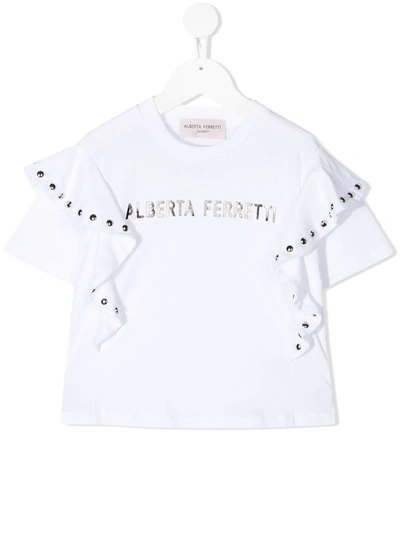 Shop Alberta Ferretti Ruffled-sleeve T-shirt In White