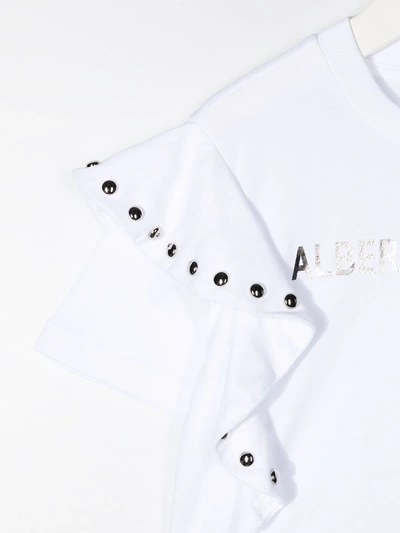 Shop Alberta Ferretti Ruffled-sleeve T-shirt In White