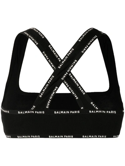 Shop Balmain Embroidery Logo Sports Bra In Black