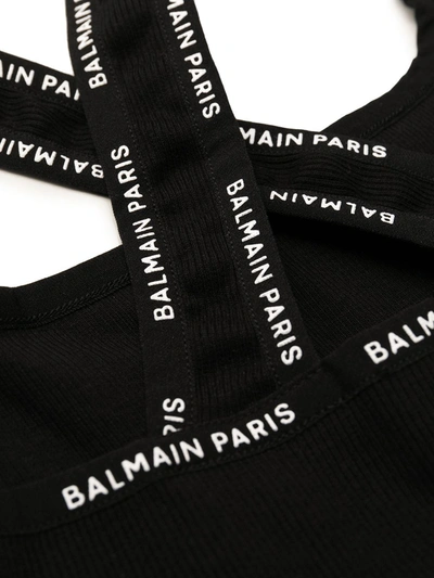 Shop Balmain Embroidery Logo Sports Bra In Black