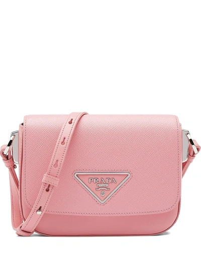 Shop Prada Logo Plaque Crossbody Bag In Pink