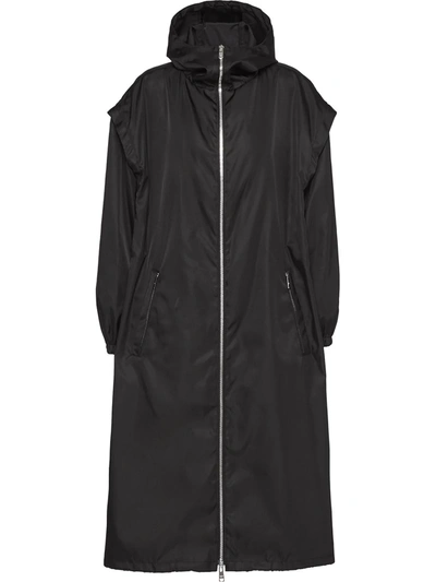 Shop Prada Drop-shoulder Hooded Coat In Black