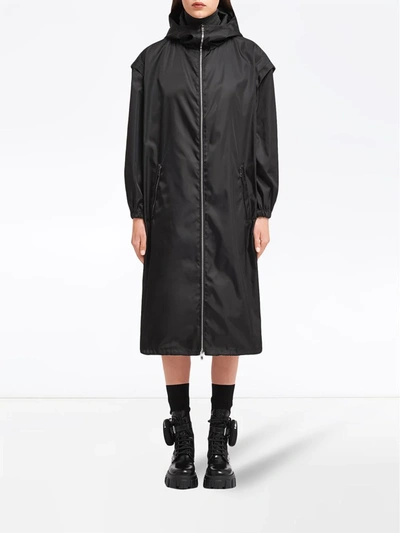 Shop Prada Drop-shoulder Hooded Coat In Black