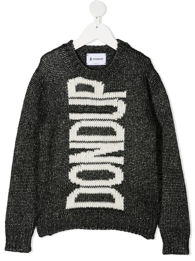 Shop Dondup Long-sleeved Knitted Logo Jumper In Black