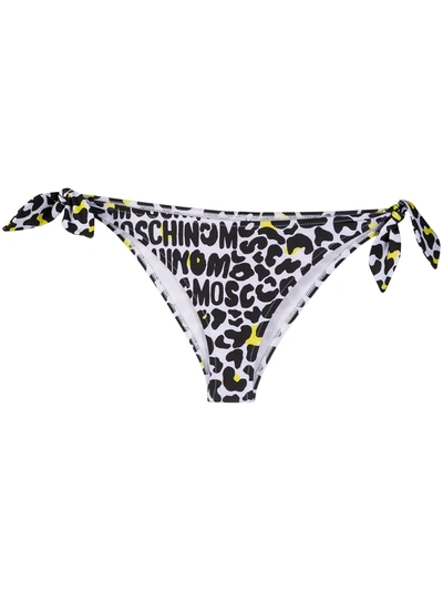 Shop Moschino Leopard-print Logo Bikini Bottoms In Black