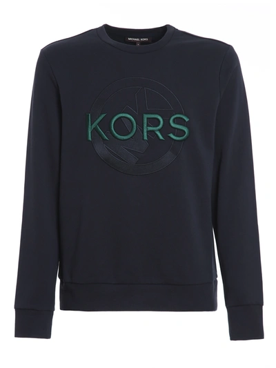 Shop Michael Kors Logo Lettering Embroidery Sweatshirt In Dark Blue