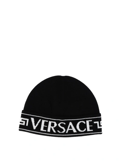 Versace Wool Hat In Black