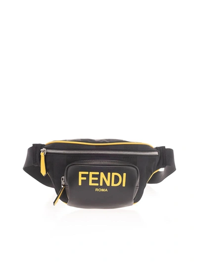 Shop Fendi Logo Belt Bag In Black And Yellow