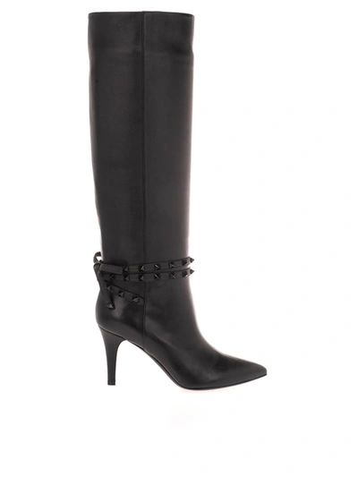 Shop Valentino Rockstud Flair Boots In Black