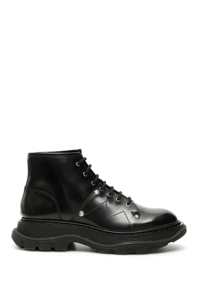 Shop Alexander Mcqueen Boots With Seams In Black Silver