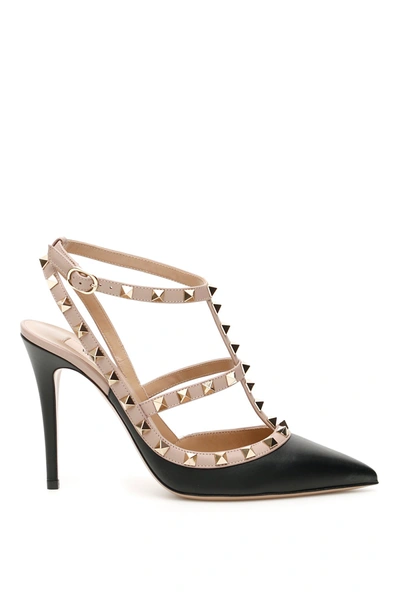 Shop Valentino Garavani Rockstud Slingbacks In Nero Poudre