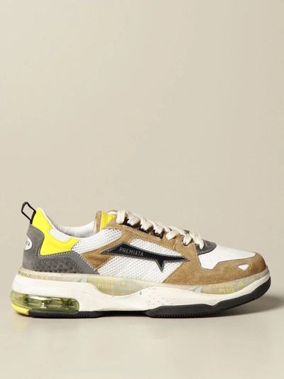 Shop Premiata Sneakers In Suede And Mesh In White