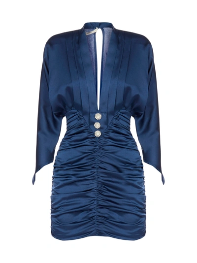 Shop Nineminutes Aries Satin Mini Dress In Blue