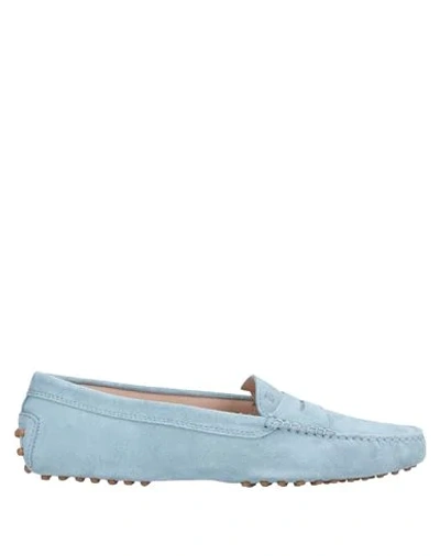 Shop Tod's Woman Loafers Sky Blue Size 6.5 Soft Leather
