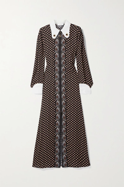 Shop Chloé Embellished Silk-trimmed Printed Crepe Maxi Dress In Brown