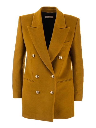 Shop Saint Laurent Double-breasted Felt Jacket In Mustard Color In Yellow