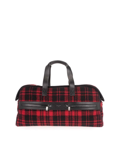 Shop Saint Laurent Camp Tartan Duffle Bag In Red And Black