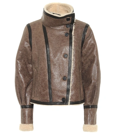 Shop Veronica Beard Selita Shearling And Leather Jacket In Brown