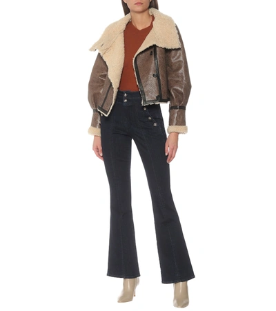 Shop Veronica Beard Selita Shearling And Leather Jacket In Brown